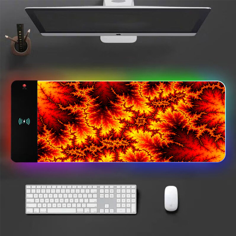 RGB podloga za miš s bežičnim punjenjem, protuklizna, otporna na mrlje, debela podloga za stol od prirodne gume