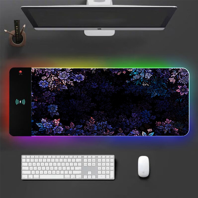 RGB podloga za miš s bežičnim punjenjem, protuklizna, otporna na mrlje, debela podloga za stol od prirodne gume