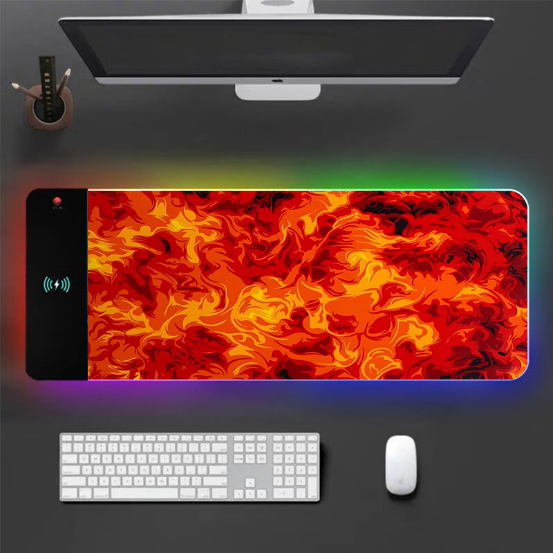 RGB podloga za miš s bežičnim punjenjem, protuklizna, otporna na mrlje, debela podloga za stol od prirodne gume