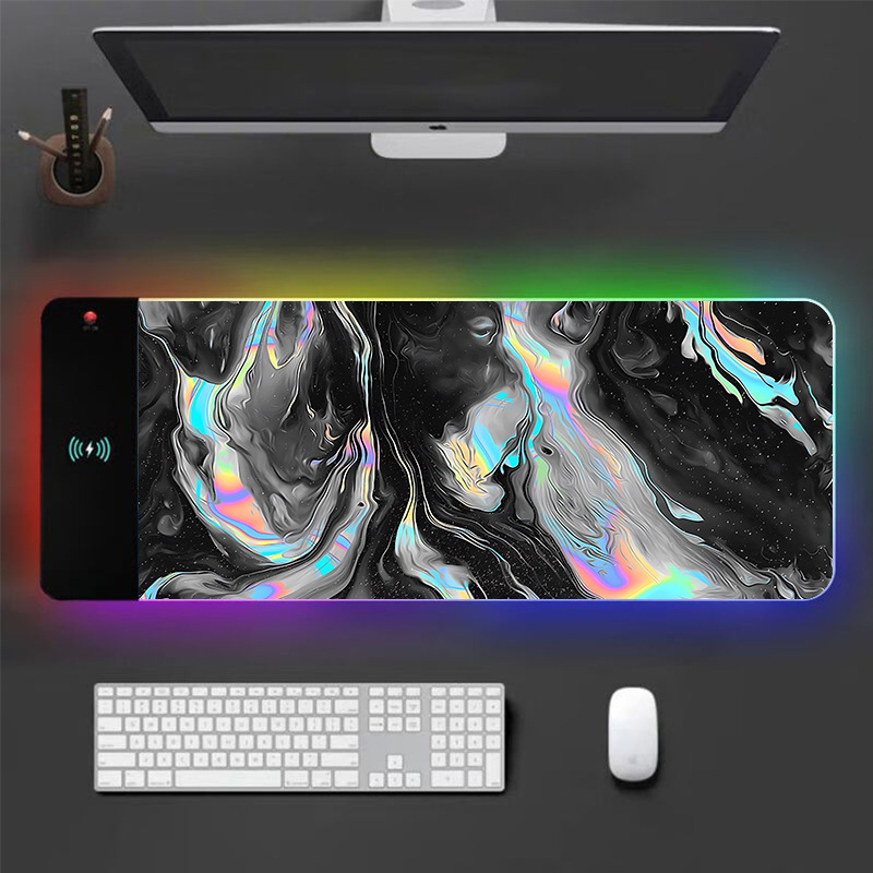 RGB podloga za miš s bežičnim punjenjem, protuklizna, otporna na mrlje, debela podloga za stol od prirodne gume