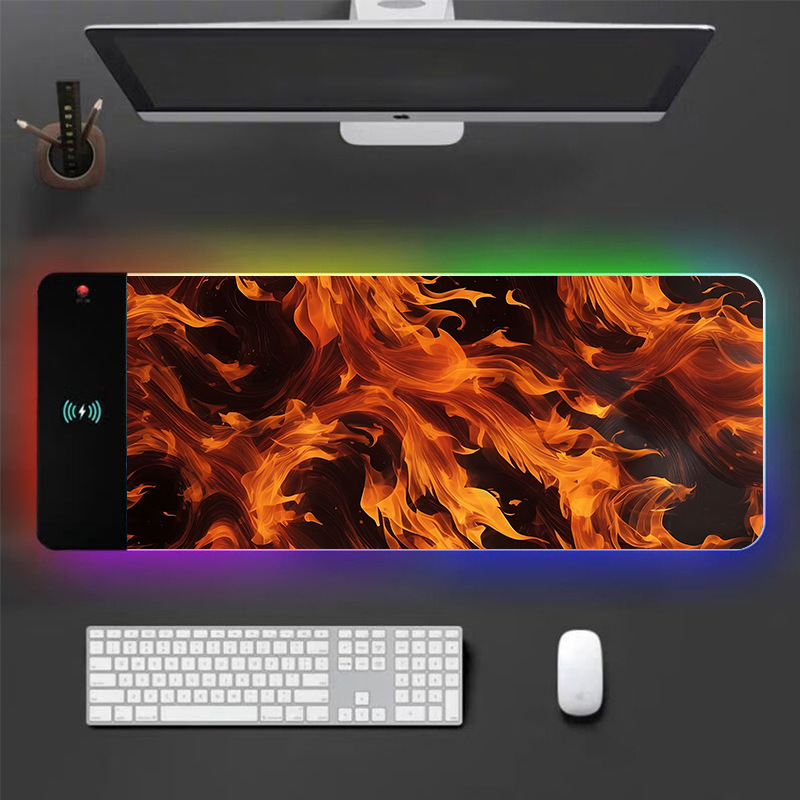 RGB podloga za miš s bežičnim punjenjem, protuklizna, otporna na mrlje, debela podloga za stol od prirodne gume