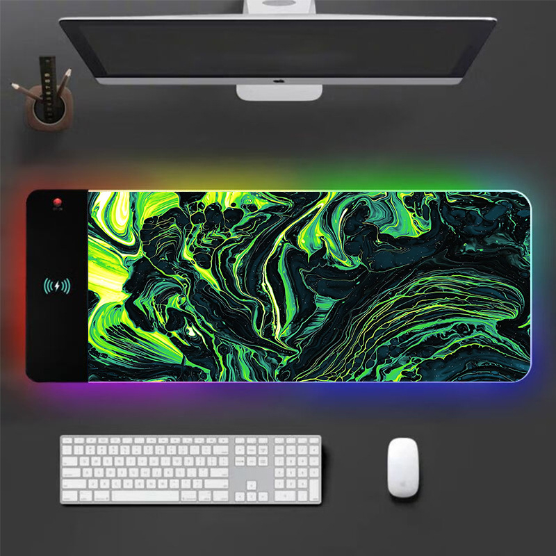 RGB podloga za miš s bežičnim punjenjem, protuklizna, otporna na mrlje, debela podloga za stol od prirodne gume