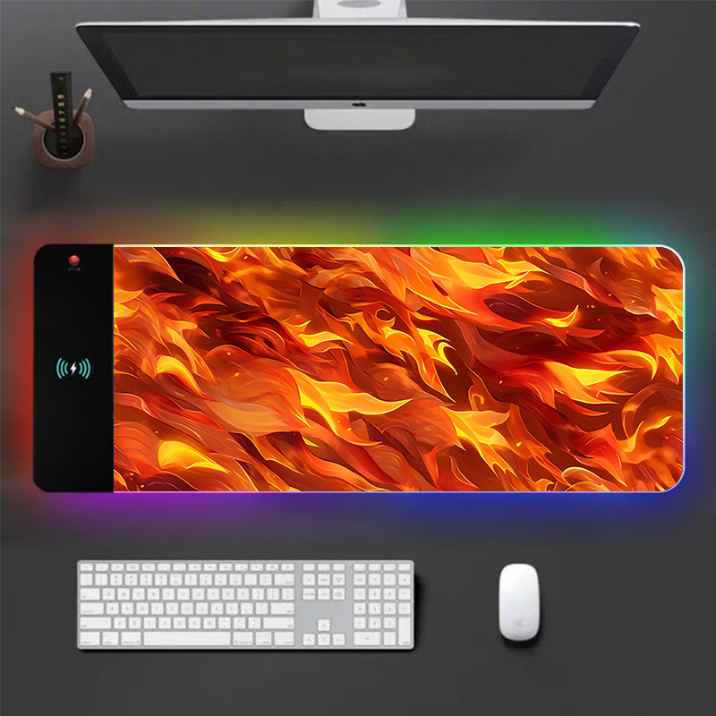 RGB podloga za miš s bežičnim punjenjem, protuklizna, otporna na mrlje, debela podloga za stol od prirodne gume