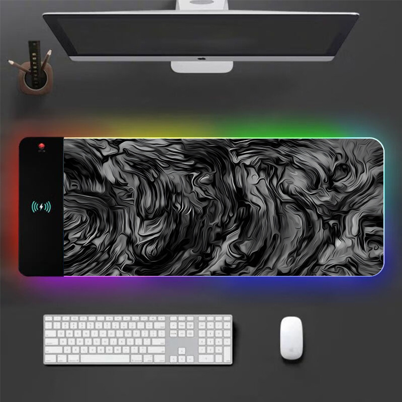 RGB podloga za miš s bežičnim punjenjem, protuklizna, otporna na mrlje, debela podloga za stol od prirodne gume