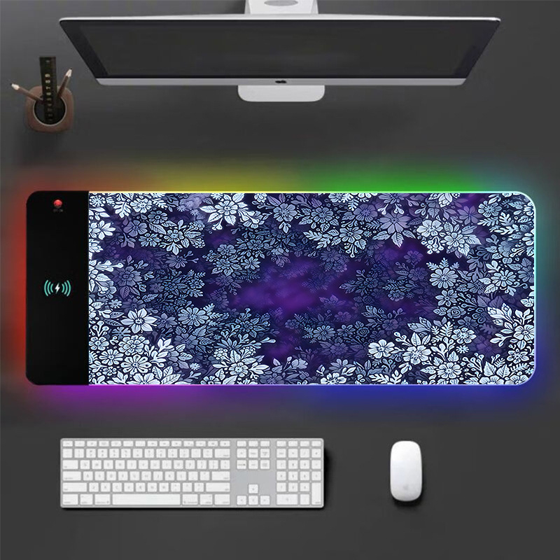 Podložka pod myš s bezdrôtovým nabíjaním a RGB osvetlením, protisklzná vrstva, zosilnená, z prírodného kaučuku