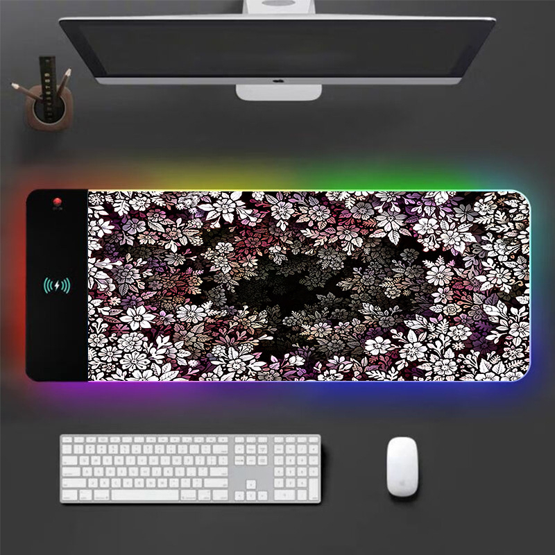 Podložka pod myš s bezdrôtovým nabíjaním a RGB osvetlením, protisklzná vrstva, zosilnená, z prírodného kaučuku