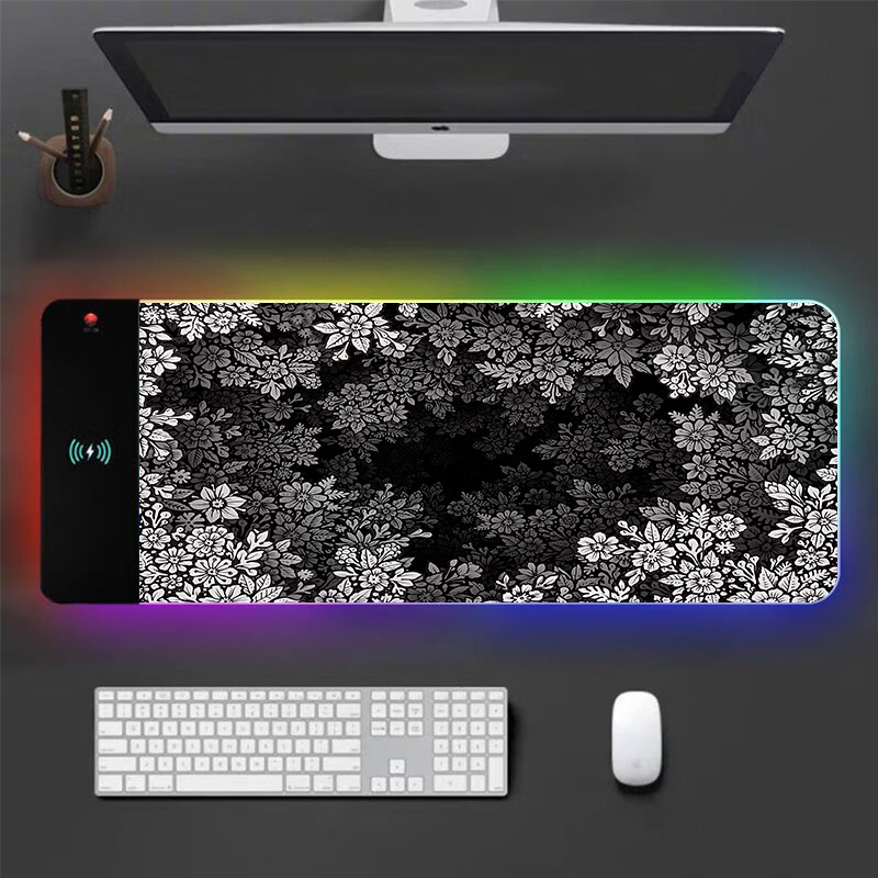 Podložka pod myš s bezdrôtovým nabíjaním a RGB osvetlením, protisklzná vrstva, zosilnená, z prírodného kaučuku