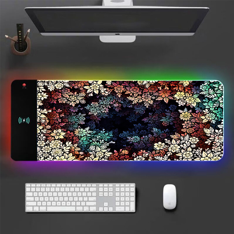Podložka pod myš s bezdrôtovým nabíjaním a RGB osvetlením, protisklzná vrstva, zosilnená, z prírodného kaučuku