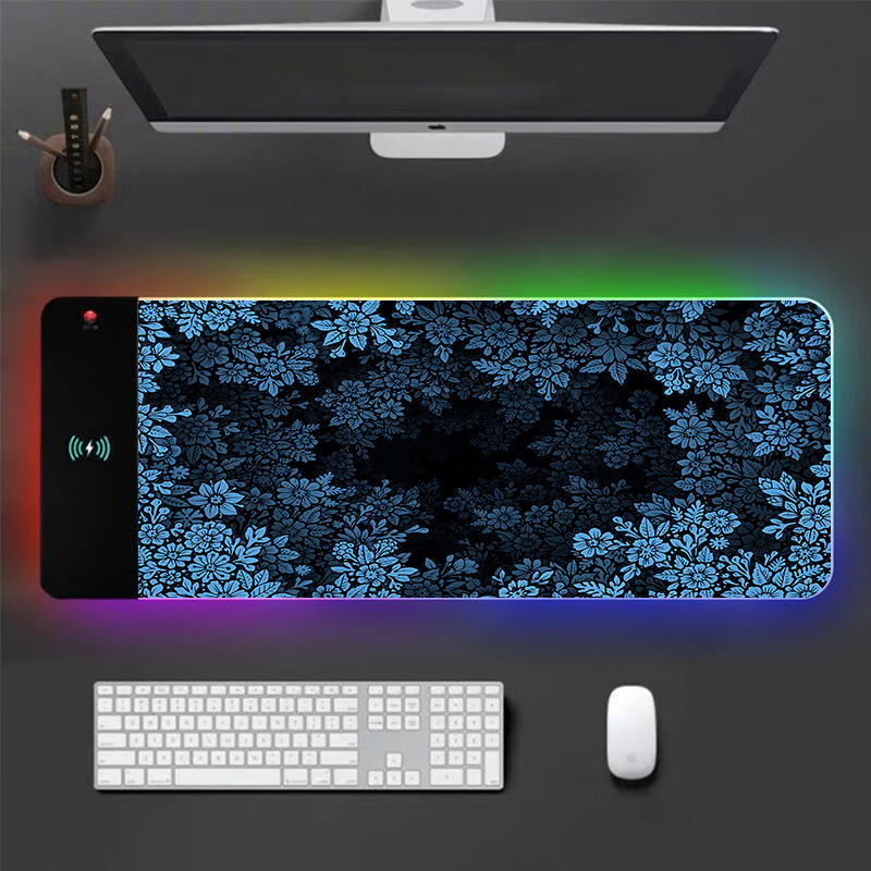 Podložka pod myš s bezdrôtovým nabíjaním a RGB osvetlením, protisklzná vrstva, zosilnená, z prírodného kaučuku