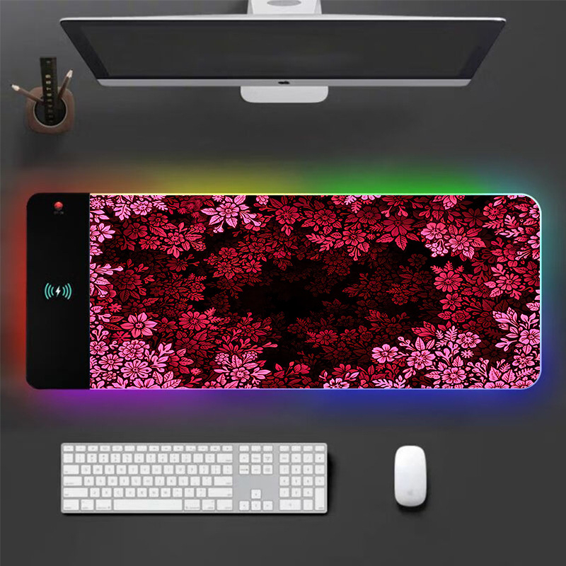 Podložka pod myš s bezdrôtovým nabíjaním a RGB osvetlením, protisklzná vrstva, zosilnená, z prírodného kaučuku