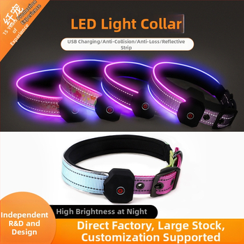 LED obojok pre psa so potlačenou reflexnou páskou, USB nabíjateľný, polyester