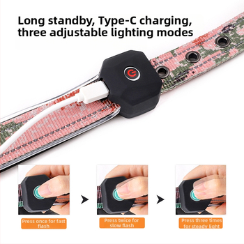 LED obojok pre psa so potlačenou reflexnou páskou, USB nabíjateľný, polyester