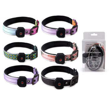 LED obojok pre psa so potlačenou reflexnou páskou, USB nabíjateľný, polyester