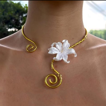 Κολιέ τύπου γιακά – Σίδηρος, Μοντέλο Λουλούδι, 60 g, Κανονική Αλυσίδα, Στυλ μόδας γραφείου