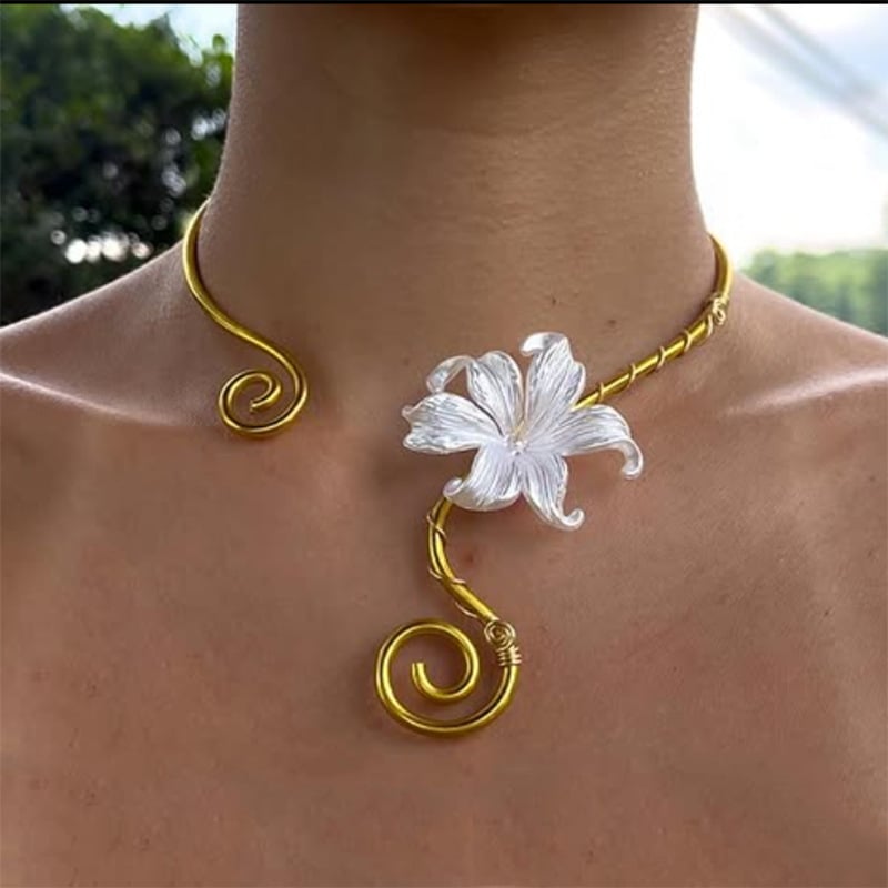 Κολιέ τύπου γιακά – Σίδηρος, Μοντέλο Λουλούδι, 60 g, Κανονική Αλυσίδα, Στυλ μόδας γραφείου