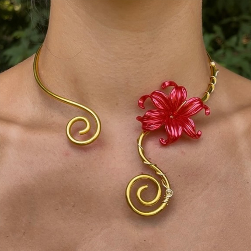 Κολιέ τύπου γιακά – Σίδηρος, Μοντέλο Λουλούδι, 60 g, Κανονική Αλυσίδα, Στυλ μόδας γραφείου