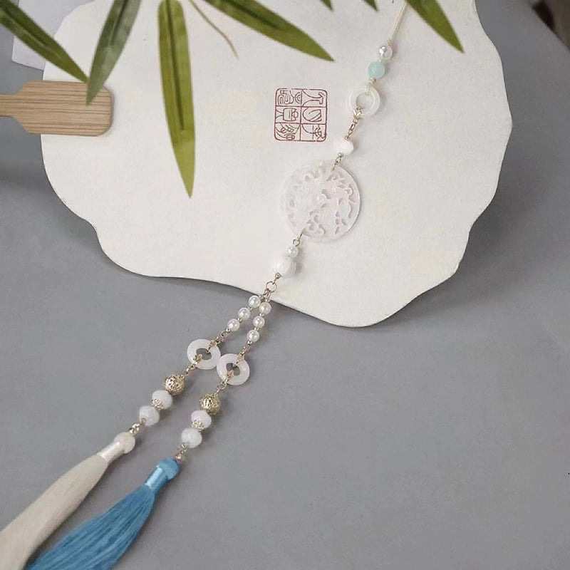 Hanfu pojasni privjesak, Liuli, ručna izrada, drevni stil, dugi resi