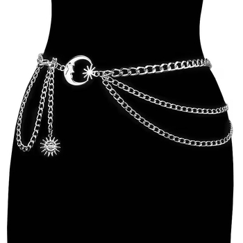 Yuqing pojasni lanac, unisex, legura, elektroplatiniran, lanac tijela s resicama mjesečevog stila