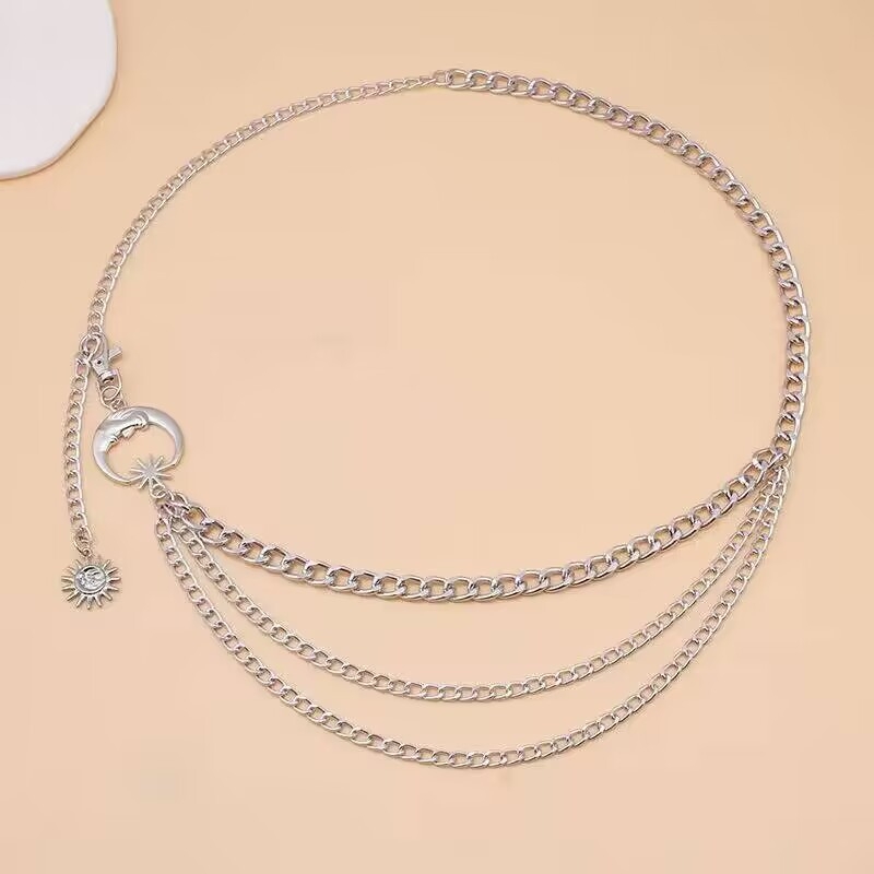 Yuqing pojasni lanac, unisex, legura, elektroplatiniran, lanac tijela s resicama mjesečevog stila