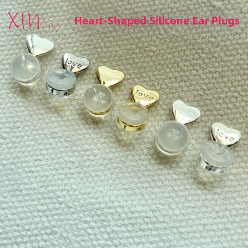 Fülbetét, réz és szilikon, elektroplatált, szív alakú és hengeres