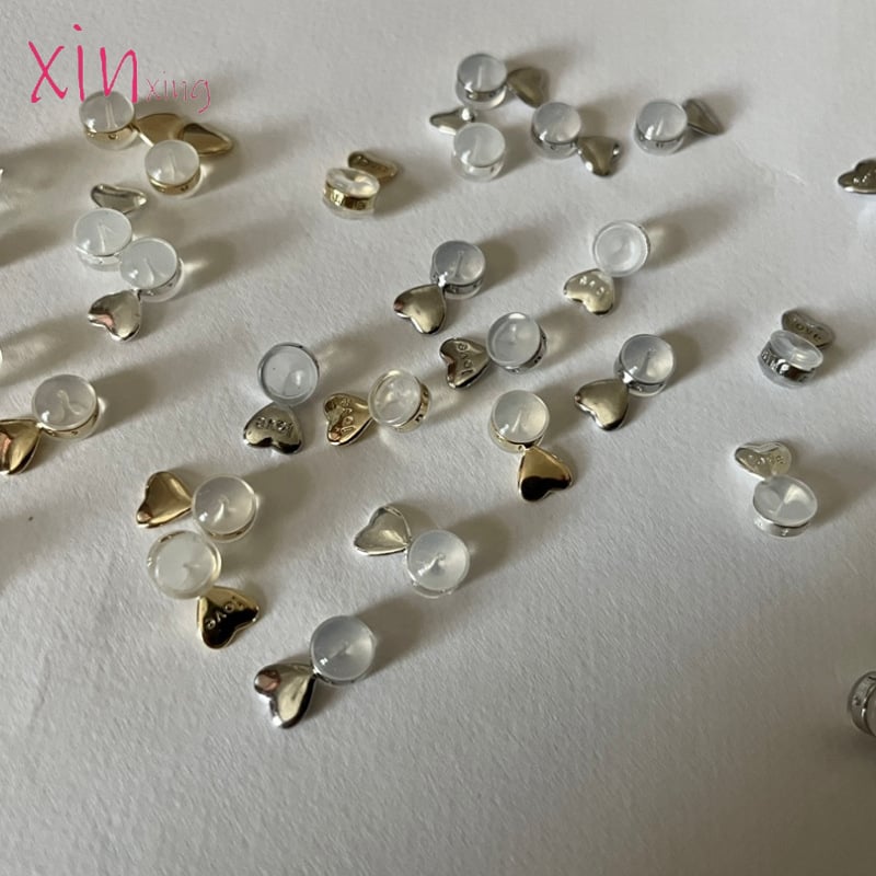 Fülbetét, réz és szilikon, elektroplatált, szív alakú és hengeres