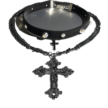 Choker kaelakee tsinki sulamist geomeetrilise ristiga ripatsiga, mitmekihiline, tavalise ahelaga