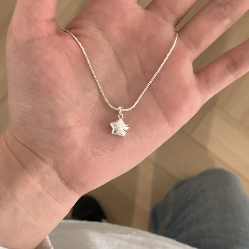 Lančić s zvijezdom i morskom zvijezdom, od srebra 925, bambus lanac, duljina 41–50 cm, privjesak s platinskim premazom.
