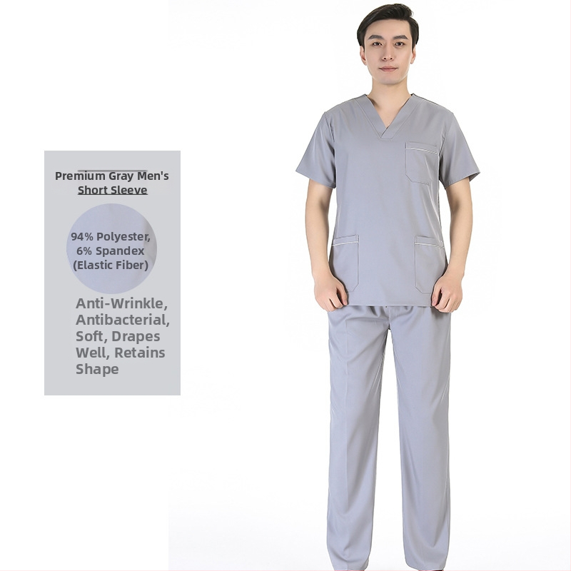 Unisex medicīnas skrubu komplekts ar mitrumu atgrūdošu poliestera elastāna audumu, V kakla tops ar īsām piedurknēm un bikses slimnīcām, operāciju zālēm, zobārstniecībai un veterinārajai aprūpei