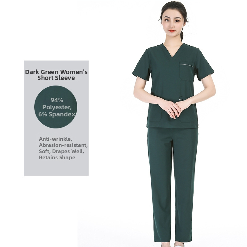 Unisex medicīnas skrubu komplekts ar mitrumu atgrūdošu poliestera elastāna audumu, V kakla tops ar īsām piedurknēm un bikses slimnīcām, operāciju zālēm, zobārstniecībai un veterinārajai aprūpei