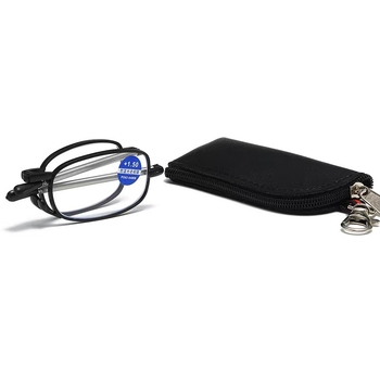 Γυαλιά ανάγνωσης με τηλεσκοπικούς πτυσσόμενους βραχίονες, αντι‑μπλε φως, πρεσβυοπικά, με μεταλλικό πλήρες σκελετό, με δερμάτινη θήκη και μπρελόκ