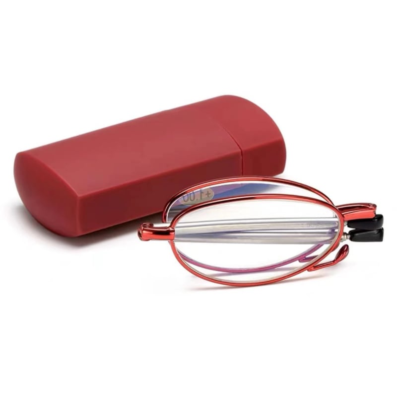 Γυαλιά ανάγνωσης με τηλεσκοπικούς πτυσσόμενους βραχίονες, αντι‑μπλε φως, πρεσβυοπικά, με μεταλλικό πλήρες σκελετό, με δερμάτινη θήκη και μπρελόκ