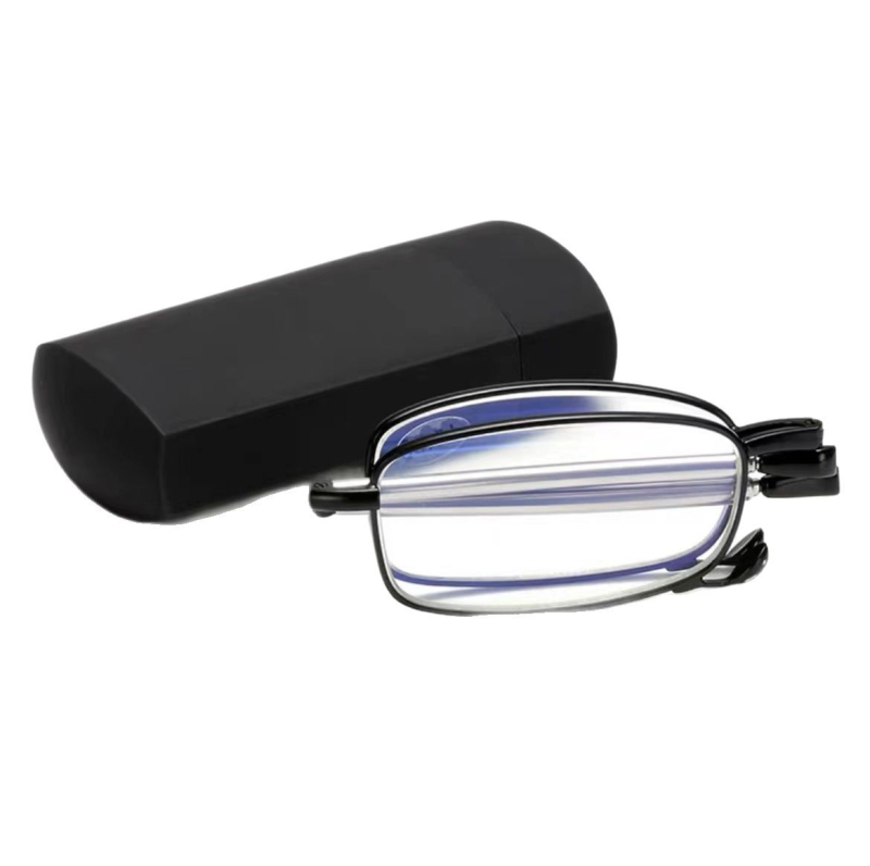 Γυαλιά ανάγνωσης με τηλεσκοπικούς πτυσσόμενους βραχίονες, αντι‑μπλε φως, πρεσβυοπικά, με μεταλλικό πλήρες σκελετό, με δερμάτινη θήκη και μπρελόκ