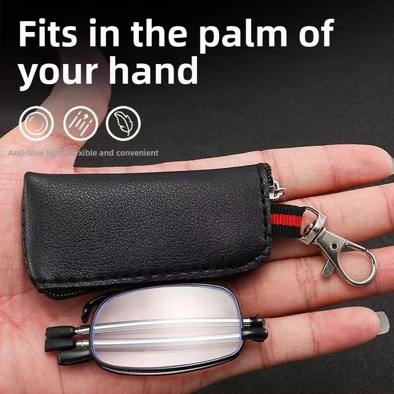 Γυαλιά ανάγνωσης με τηλεσκοπικούς πτυσσόμενους βραχίονες, αντι‑μπλε φως, πρεσβυοπικά, με μεταλλικό πλήρες σκελετό, με δερμάτινη θήκη και μπρελόκ