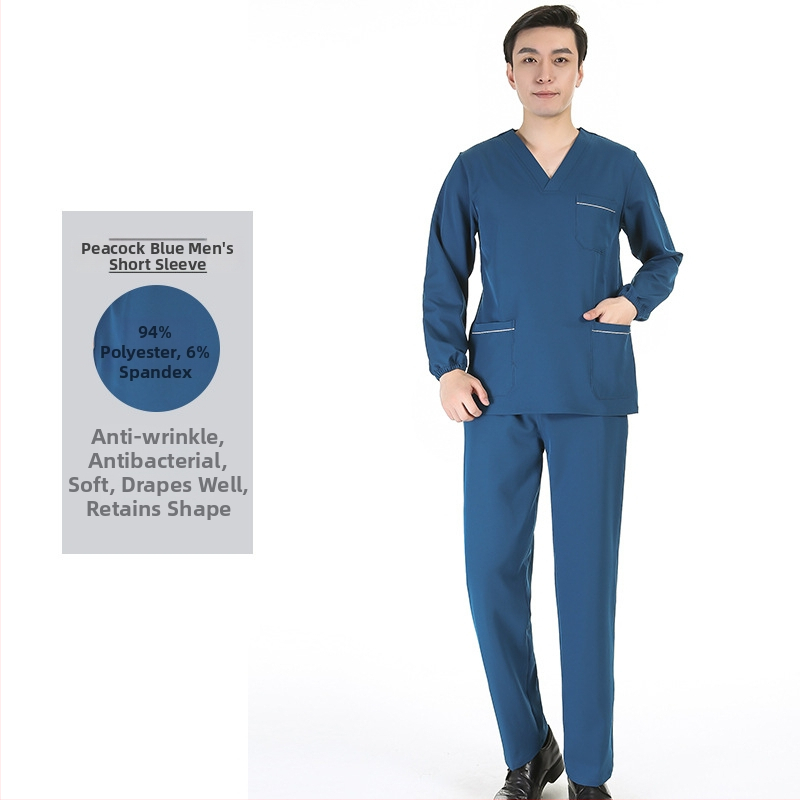 Unisex medicīnisko scrubu komplekts - īsās piedurknes, V kakls, mitrumu vadījošs poliestera-spandeksa audums, 95% poliestera