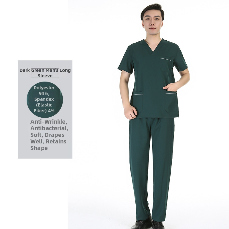 Unisex medicīnisko scrubu komplekts - īsās piedurknes, V kakls, mitrumu vadījošs poliestera-spandeksa audums, 95% poliestera