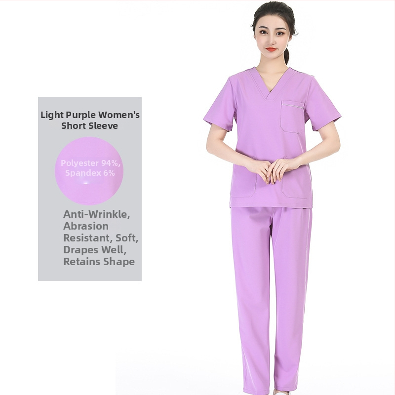 Unisex medicīnisko scrubu komplekts - īsās piedurknes, V kakls, mitrumu vadījošs poliestera-spandeksa audums, 95% poliestera