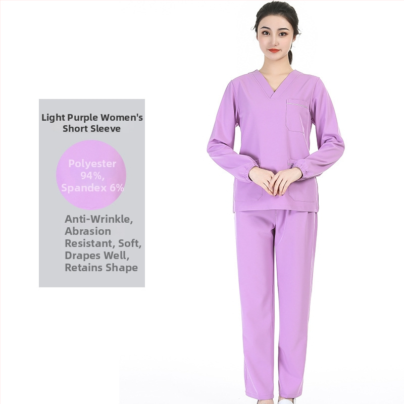 Unisex medicīnisko scrubu komplekts - īsās piedurknes, V kakls, mitrumu vadījošs poliestera-spandeksa audums, 95% poliestera