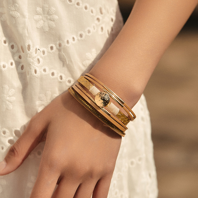 Многослойна ръчно плетена ретро гривна от сплав с геометричен дизайн, електроплатирано покритие