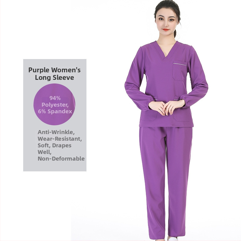 Unisex medicīnas scrubs komplekts – īsas piedurknes, V kakls, mitrumu vadīšana, poliestera-elastāna audums, tops un bikses