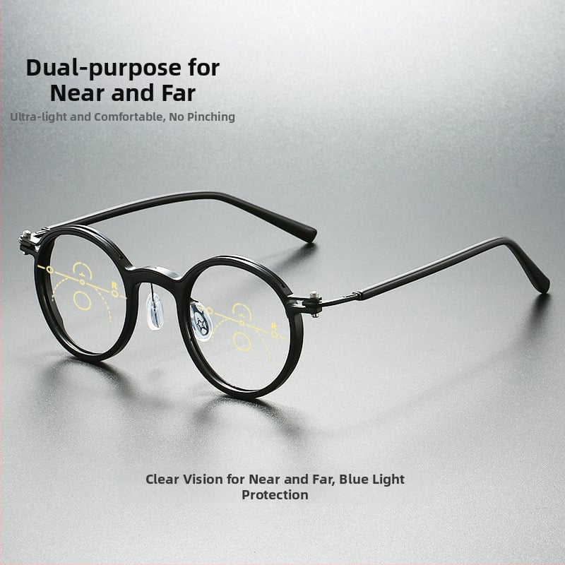 Γυαλιά ανάγνωσης με πολυεστιακούς φακούς για μακριά και κοντά όραση, φακοί PC, αντιμπλε φως, ασφαιρικοί φακοί, στρογγυλός σκελετός