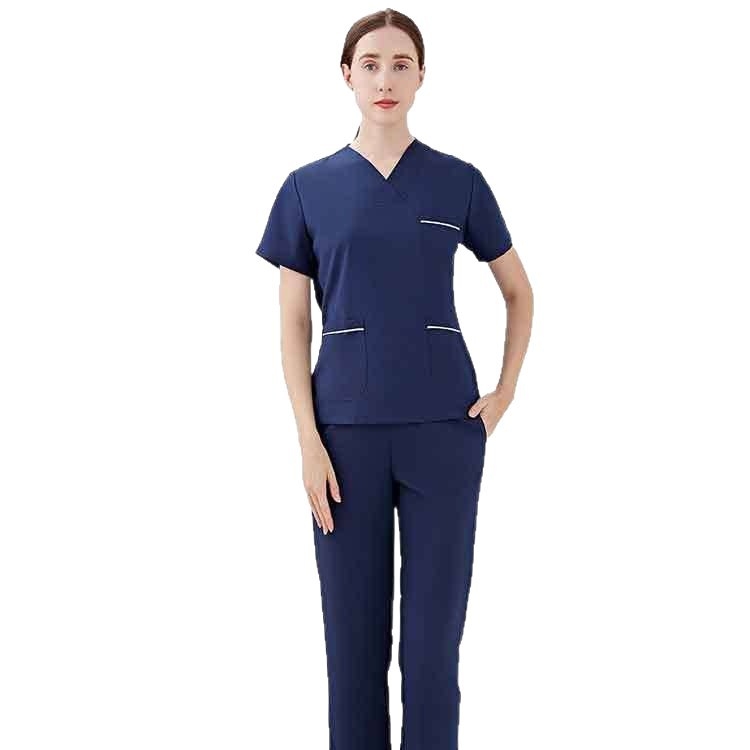 Medicīnas skrub komplekts – poliestera/spandeksa materiāls, unisex, īsas piedurknes, V-veida kakla izgriezums