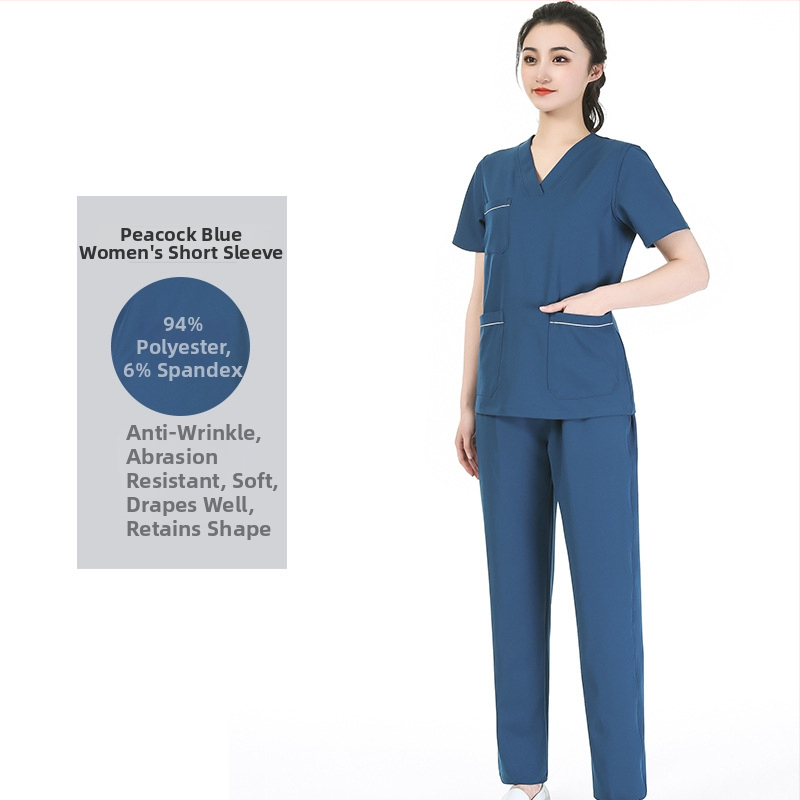 Medicīnas skrub komplekts – poliestera/spandeksa materiāls, unisex, īsas piedurknes, V-veida kakla izgriezums