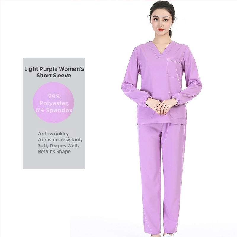 Medicīnas skrub komplekts – poliestera/spandeksa materiāls, unisex, īsas piedurknes, V-veida kakla izgriezums