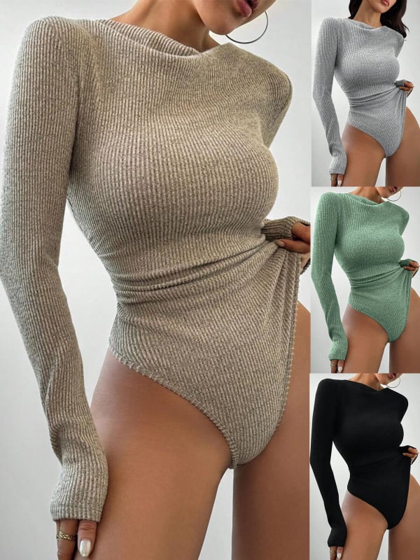 Sieviešu adīts poliestera kombinezons ar garām piedurknēm, džemper stilā, viduklis vidējais, šaurs piegriezums, 3/4 garuma bikses