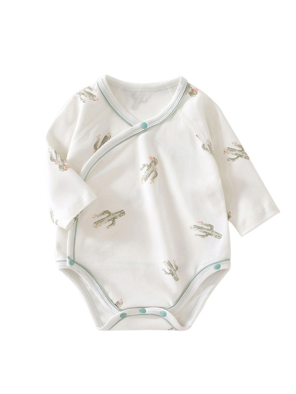 Unisex beba romper s dugim rukavima od 100% pamuka, dij diagonalno zatvaranje