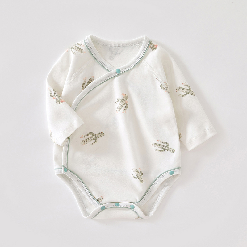 Unisex beba romper s dugim rukavima od 100% pamuka, dij diagonalno zatvaranje