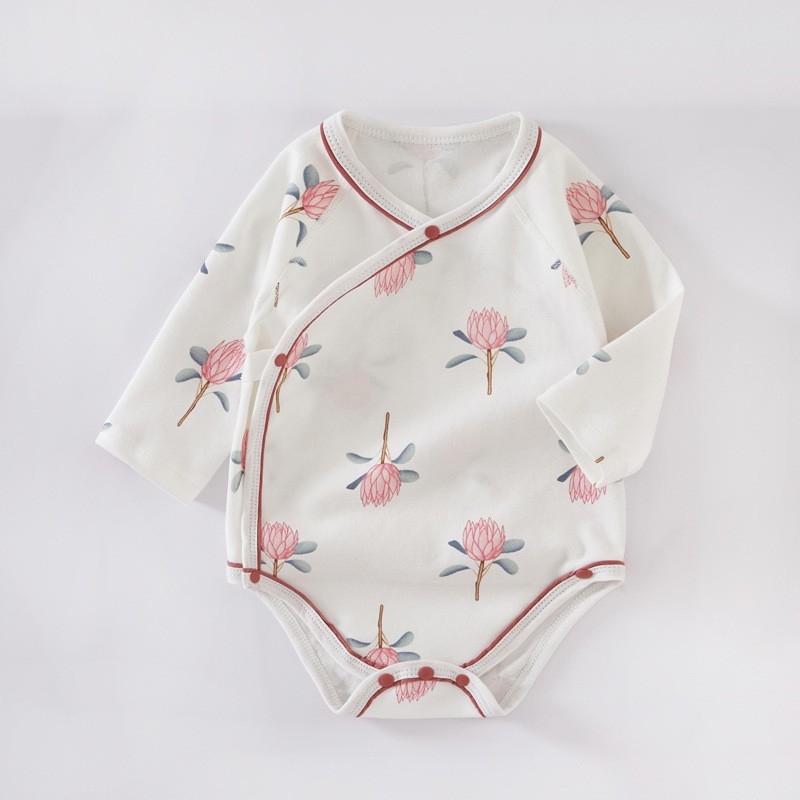 Unisex beba romper s dugim rukavima od 100% pamuka, dij diagonalno zatvaranje