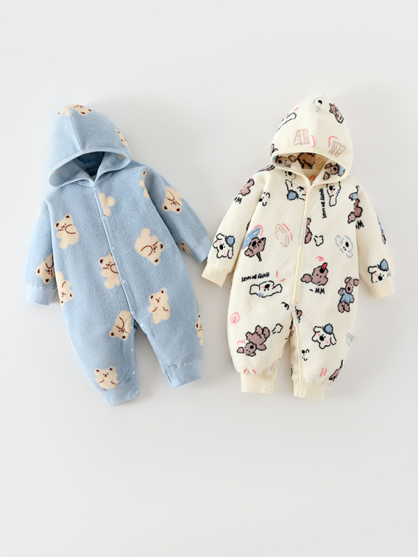 Dječji romper s kapuljom od Snow Velvet tkanine, s flisom, dugi rukavi, unisex