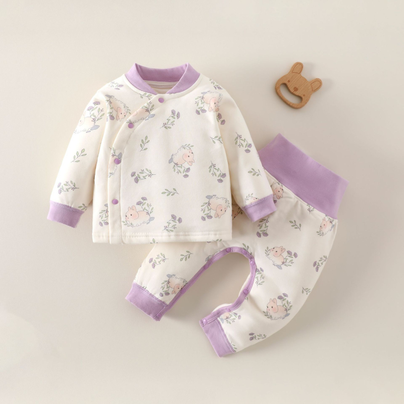 Dječji dvodijelni pajama set s 40 g punila, 100% pamuk, dugi rukavi, bez kapuljače, za novorođenče
