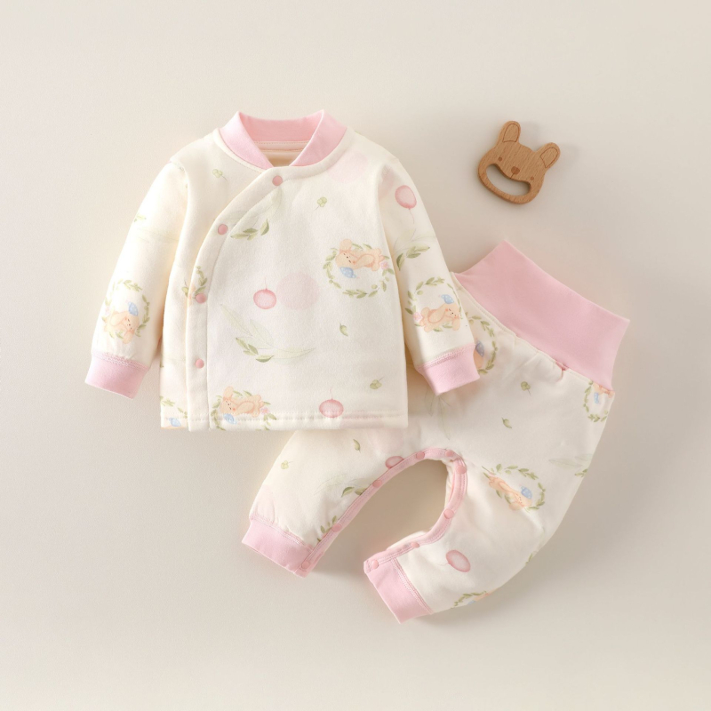 Dječji dvodijelni pajama set s 40 g punila, 100% pamuk, dugi rukavi, bez kapuljače, za novorođenče